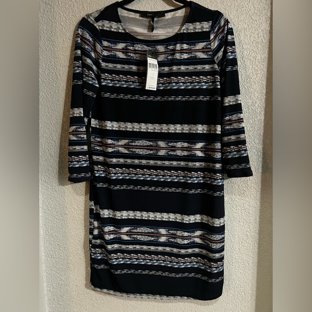 BCBG Max Azria Women's Small Navy Blue Multi Pattern Mini Dress NWT
